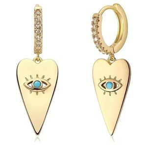Valetta - 925 Sterling Silver Heart Blue Demon Eye Style Drop Earrings
